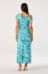 Off Shoulder Ruched Floral Midi Dress