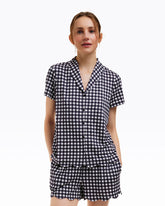Scallop Sara Pajama Set in Navy Gingham
