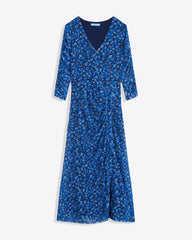 Selena V-Neck Midi Dress in Blue Scattered Ditsy