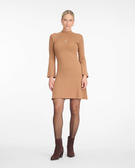 Lennox Mockneck Ribbed Knit Dress in Chestnut