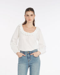 Reyna Long-Sleeve Top in Textured Shirting Stripe