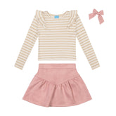 Girls' Long-Sleeve Top, Skirt And Bow Set