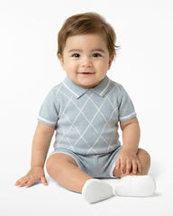 Argyle Polo Sweater Short Set in Blue