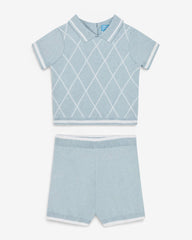 Argyle Polo Sweater Short Set in Blue