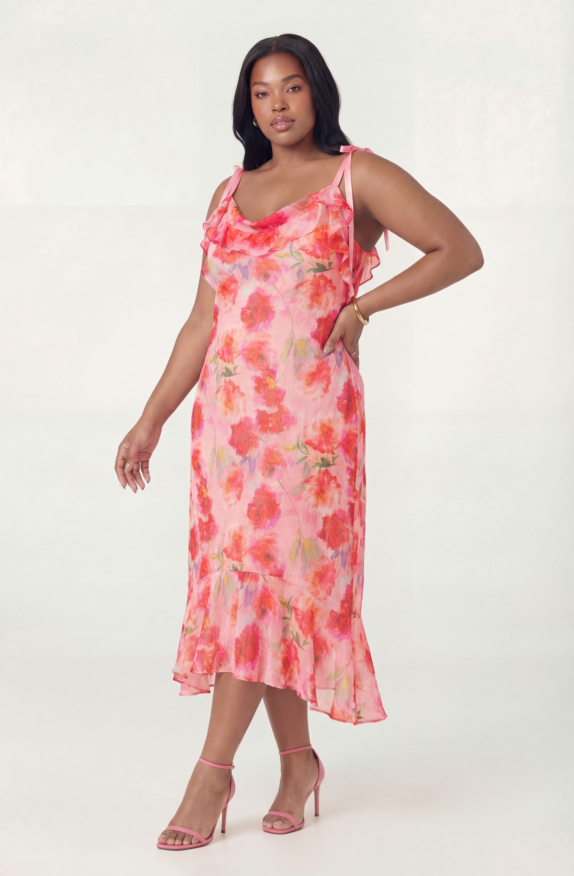Nissa Floral Ruffle Midi Dress