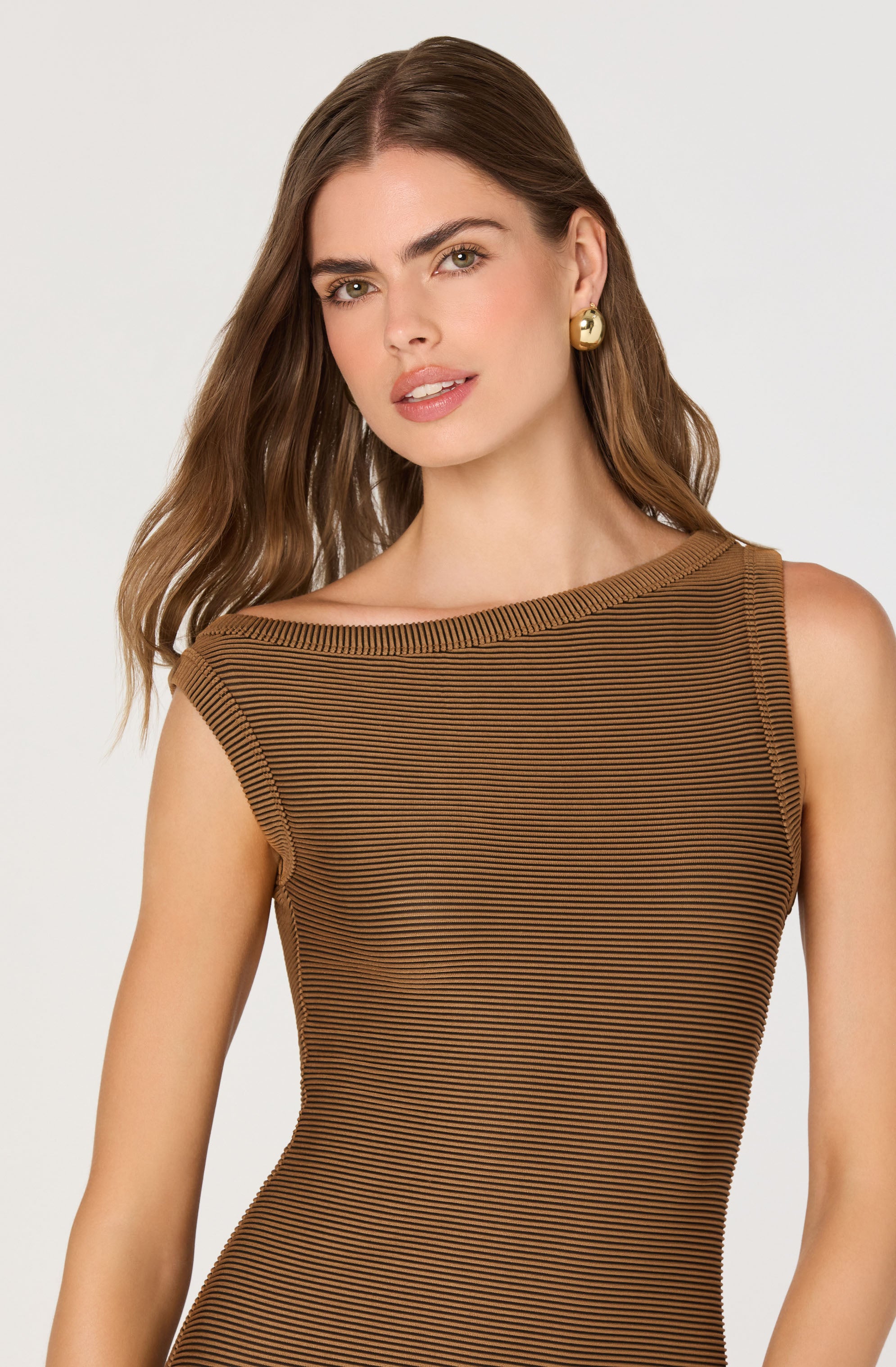 Off Shoulder Ribbed Knit Midi Dress