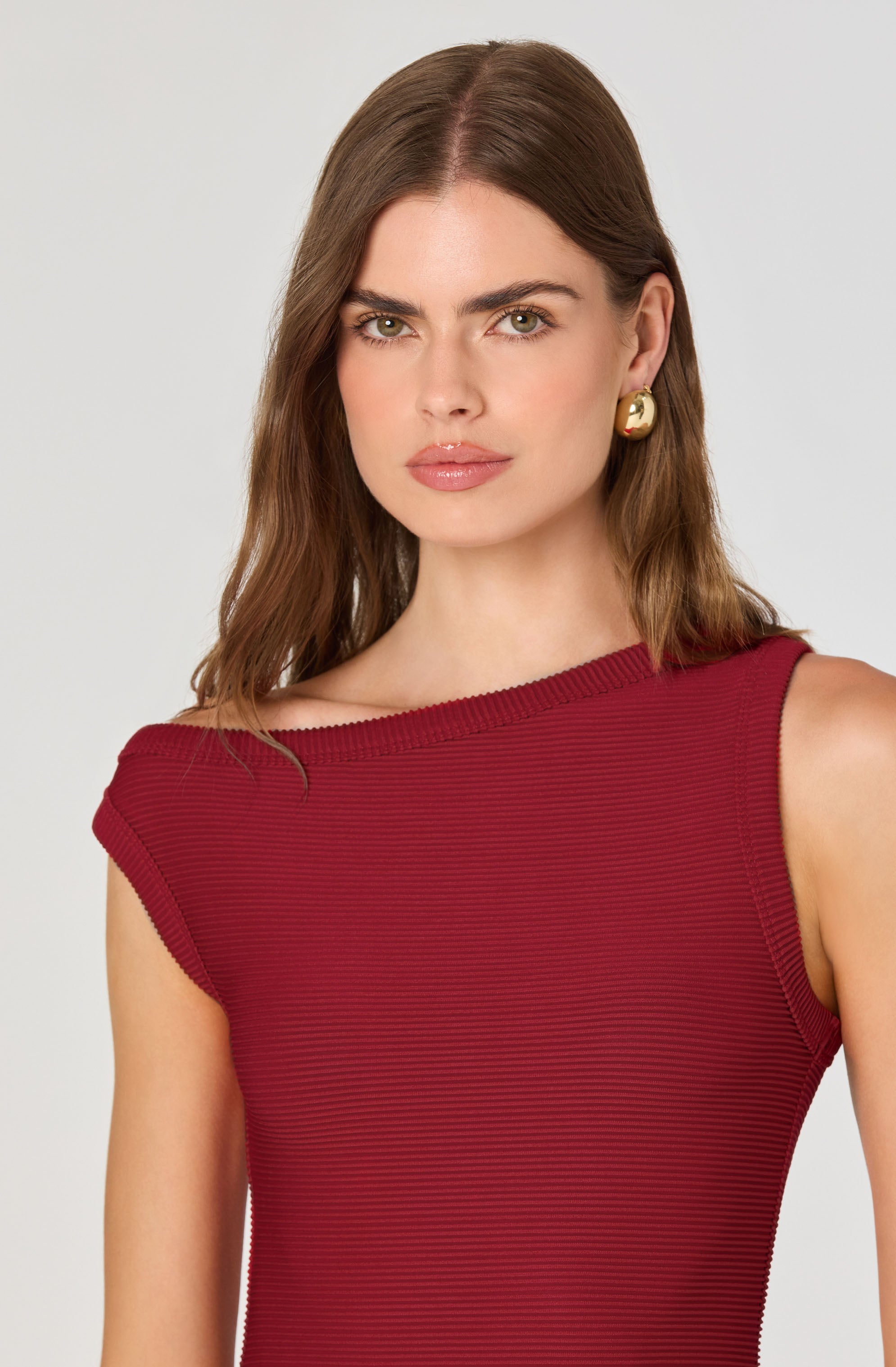Off Shoulder Ribbed Knit Midi Dress