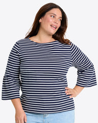Corey Bell Sleeve Top in Navy Mariner Stripe