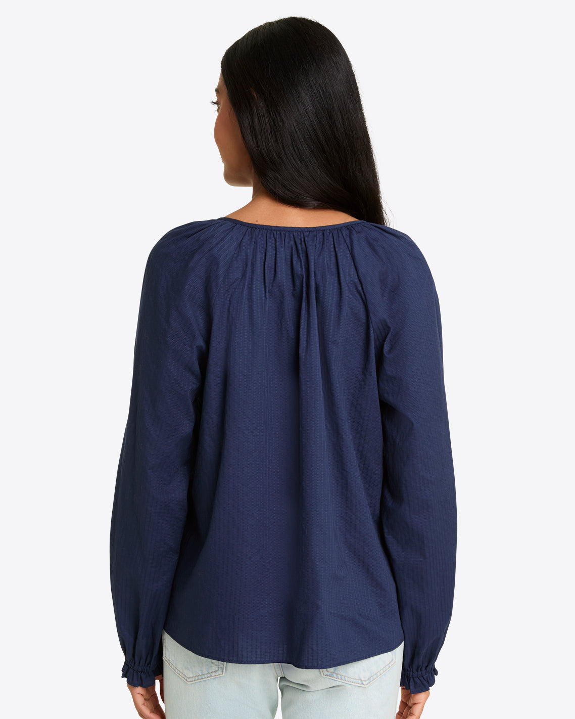 Alexandra Top in Navy Dobby Stripe
