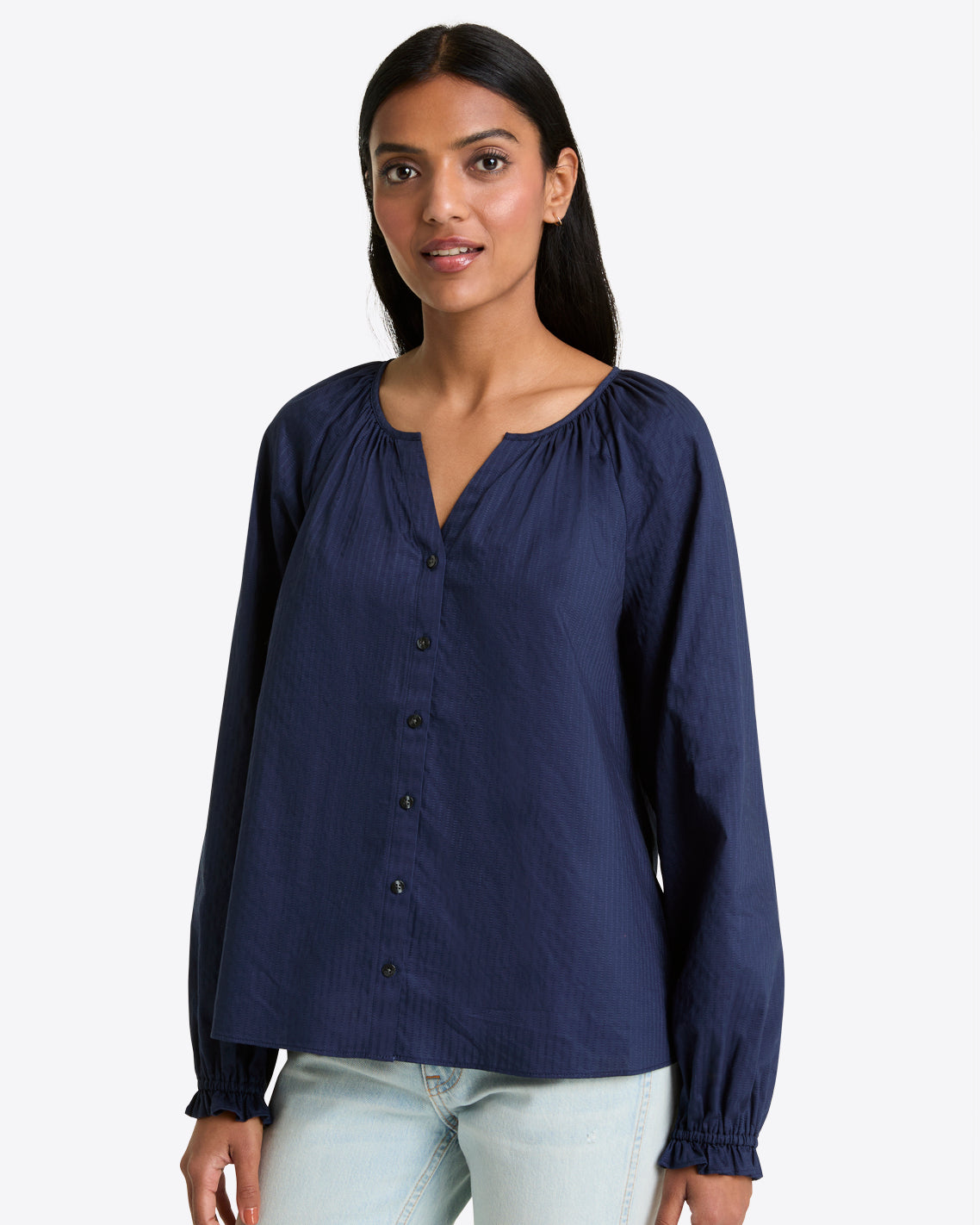 Alexandra Top in Navy Dobby Stripe