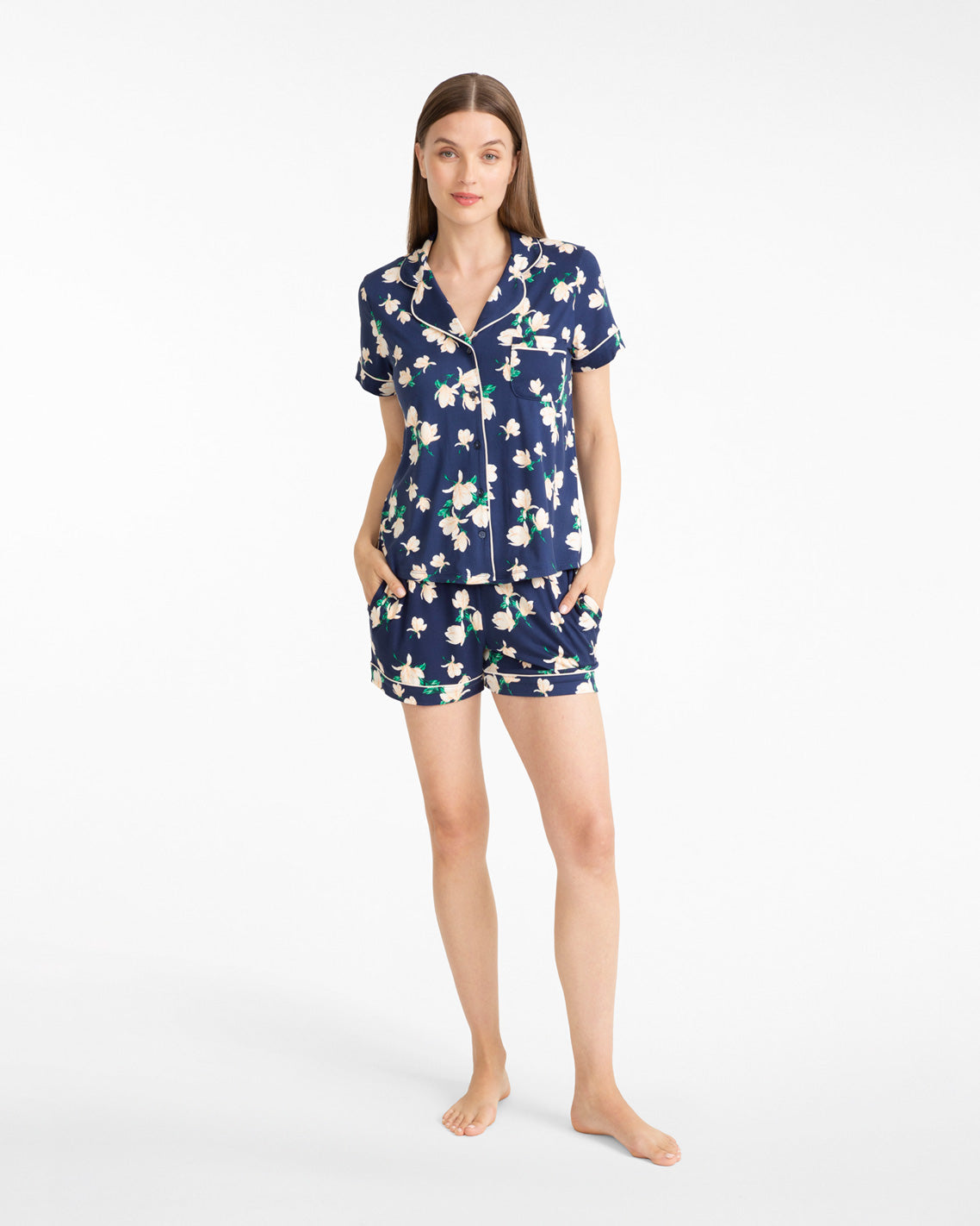 Sara Pajama Set in Navy Magnolia