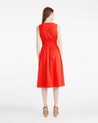 Amber Sleeveless Smocked Waist Midi Dress in Stretch Poplin