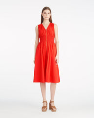 Amber Sleeveless Smocked Waist Midi Dress in Stretch Poplin