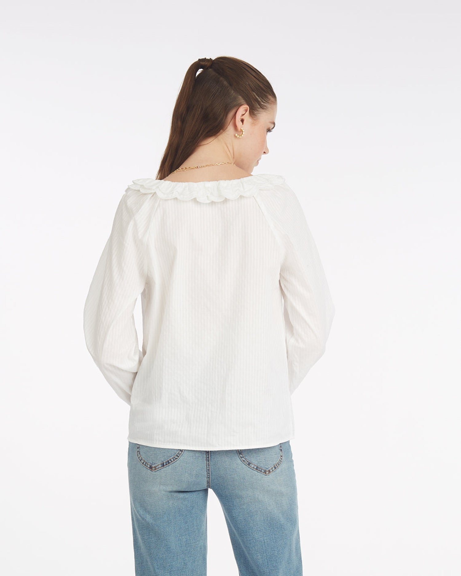 Reyna Long-Sleeve Top in Textured Shirting Stripe