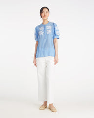 Puff Sleeve Top with Floral Embroidery