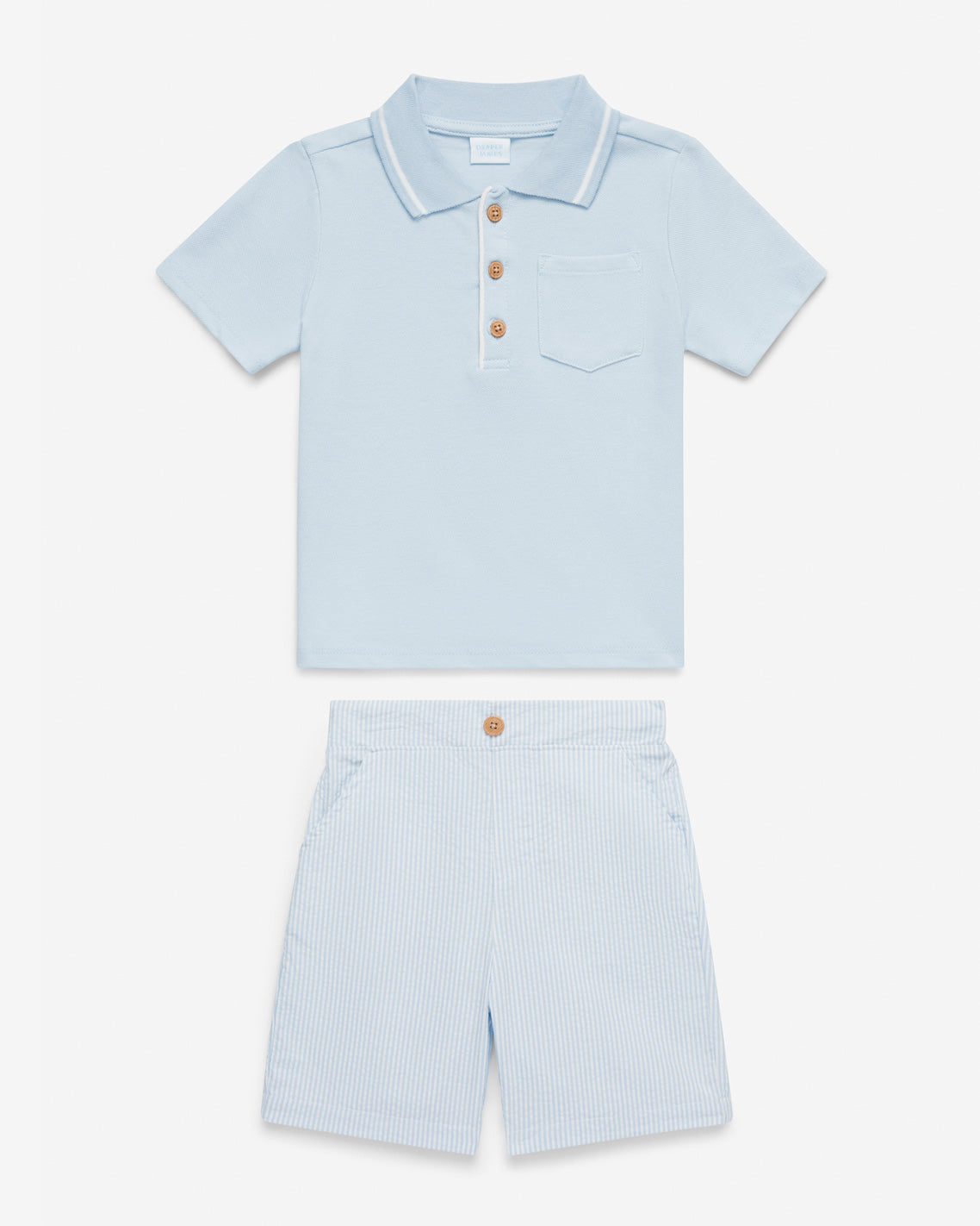 Polo Seersucker Short Set in Blue