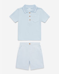 Polo Seersucker Short Set in Blue