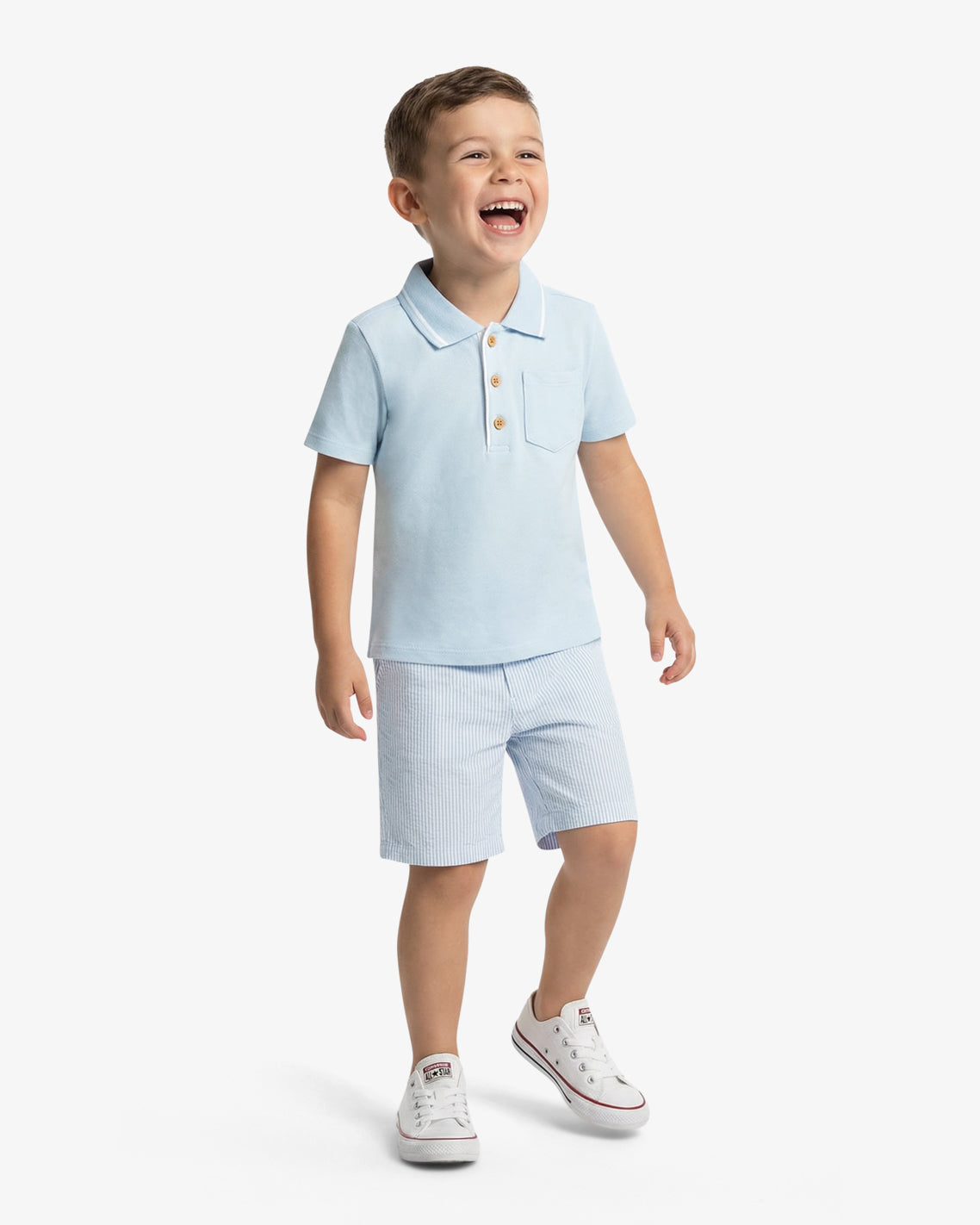Polo Seersucker Short Set in Blue